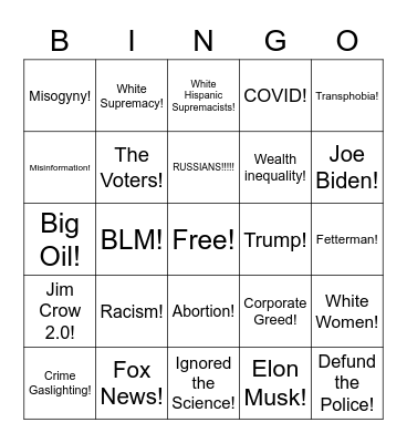 November 8th Bingo Card