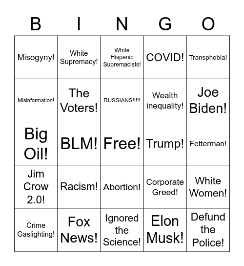 November 8th Bingo Card