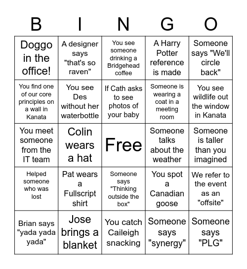 Platform Summit Bingo Card