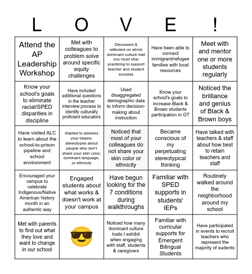 LOVE! Bingo Card