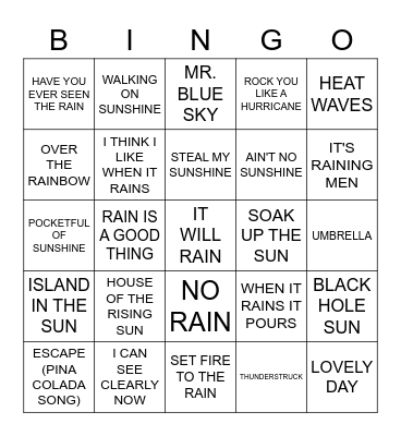 SONGS THAT MENTION THE WEATHER Bingo Card
