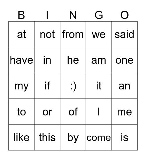 Izzy's Site Word Bingo  Bingo Card