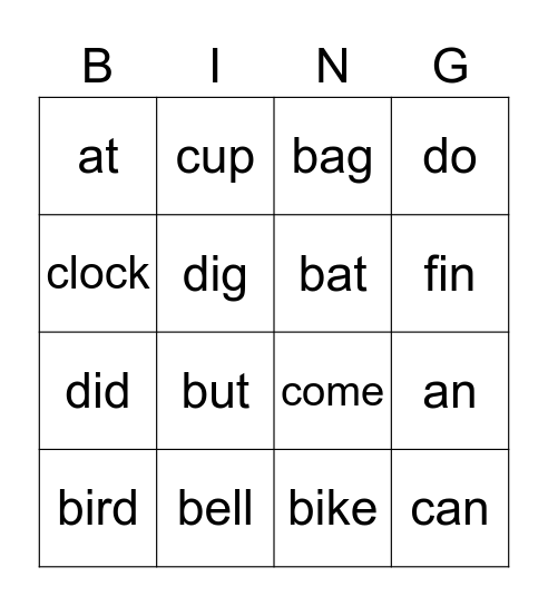 Vocab 1 Bingo Card