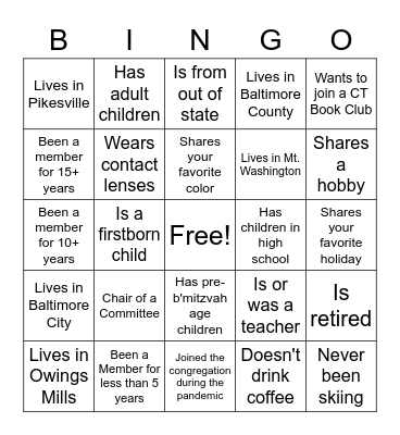 Get to Know You - Chevrei Bingo Card