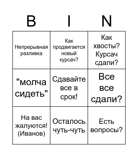 КОНСА ПОВОРОВА Bingo Card