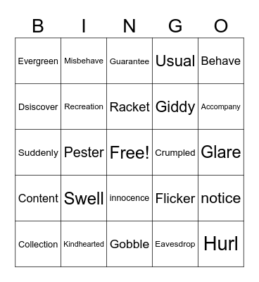 Vocabulary Practice Bingo Card