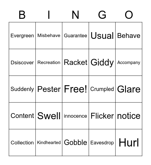 Vocabulary Practice Bingo Card