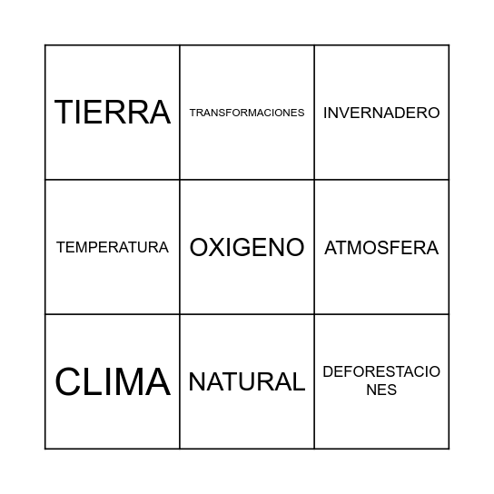 CALENTAMIENTO GLOBAL Bingo Card