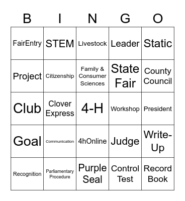4-H New Member Night Bingo Card