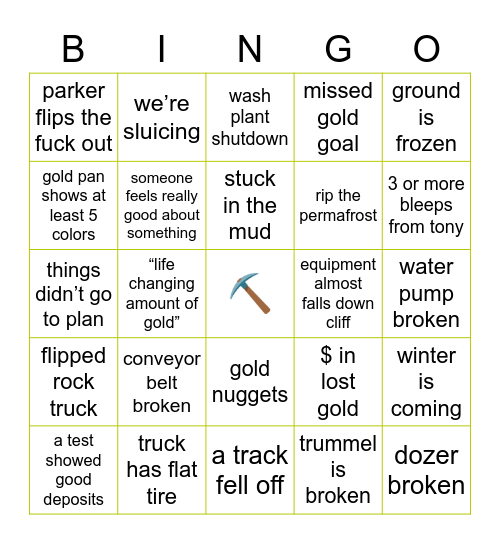 Gold Rush Bingo Card