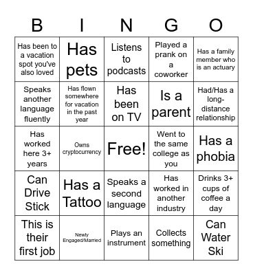 OW's Speed Networking Event Bingo Card