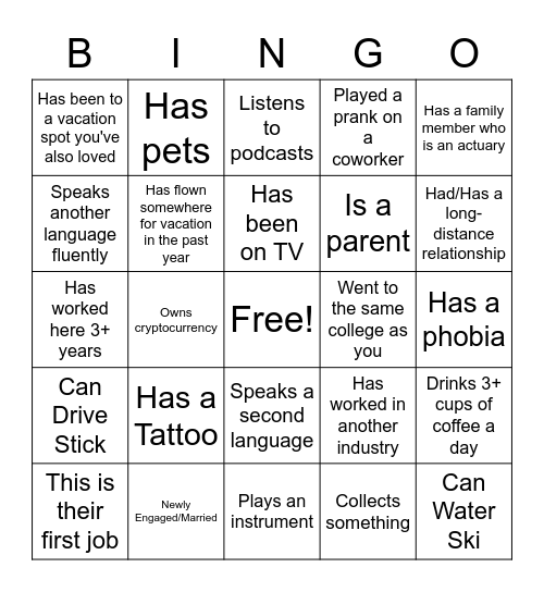 OW's Speed Networking Event Bingo Card