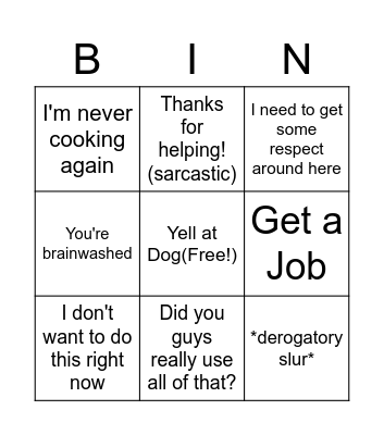 Angry Mom Bingo Card