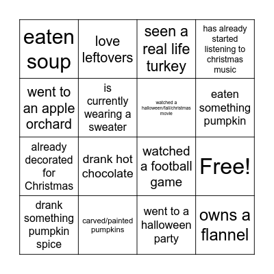 Fall Bingooooo Bingo Card