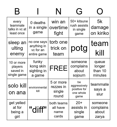 Overwatch Bingo Card