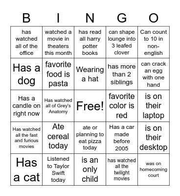 Icebreaker Bingo Card