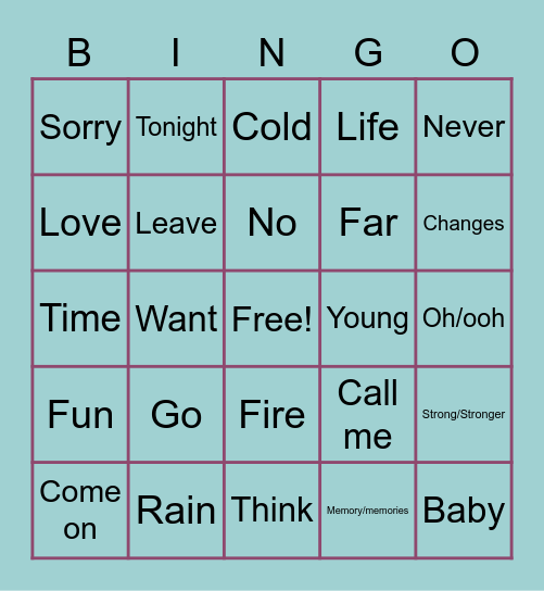 Singing Bingo Card