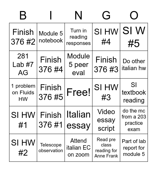 Study sesh bingo Card