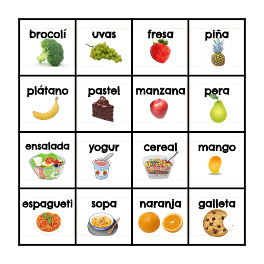 La lotería: LAS FRUTAS Bingo Card