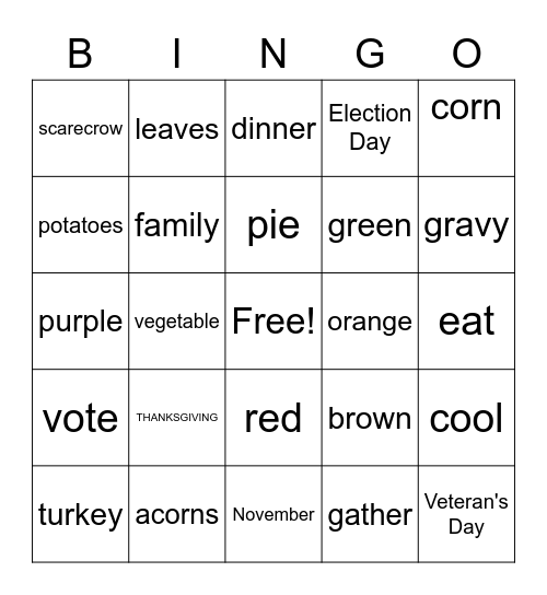 November Bingo Card