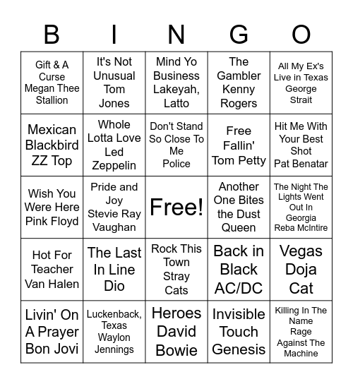 Music Bingo Card
