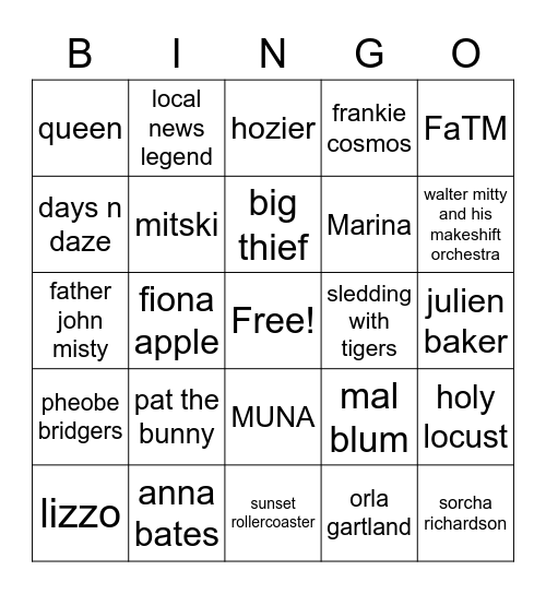 orphvnmvkers spotify bingo Card