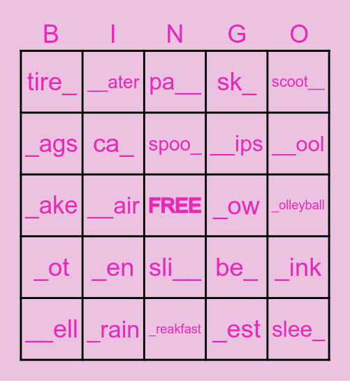 Deletion Bingo Card