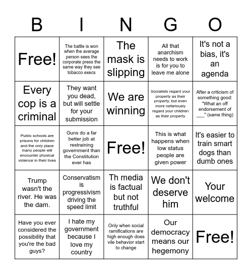 Malice Bingo Card