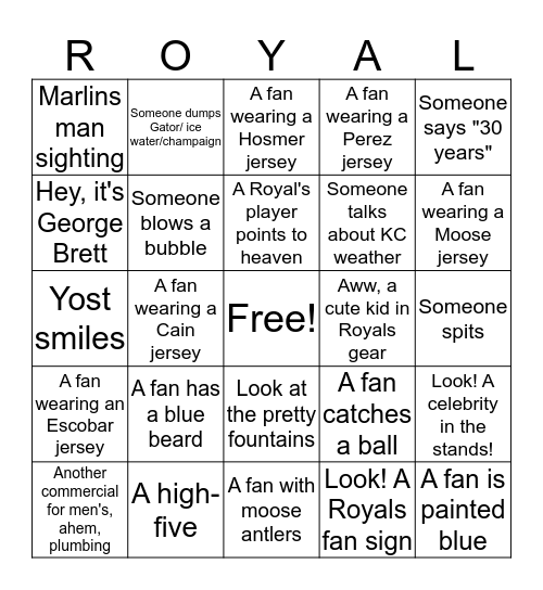 Royal's Parade 2015 Bingo Card