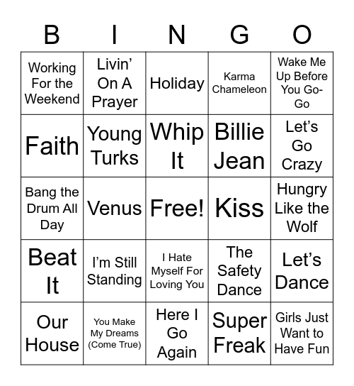 80's Bingo! Bingo Card