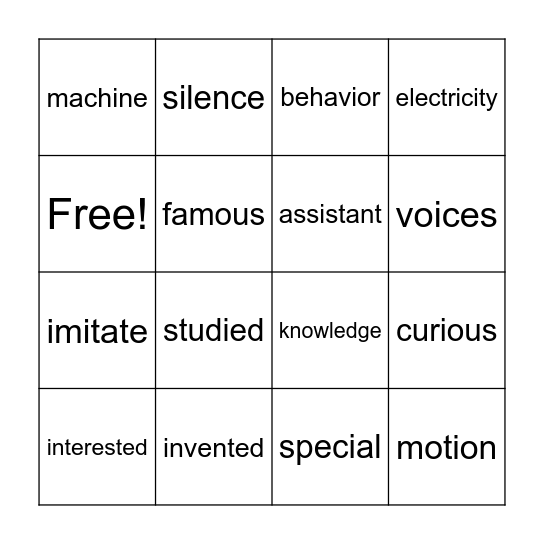 Alexander Graham Bell Bingo Card