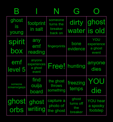 Phasmo Bingo Card