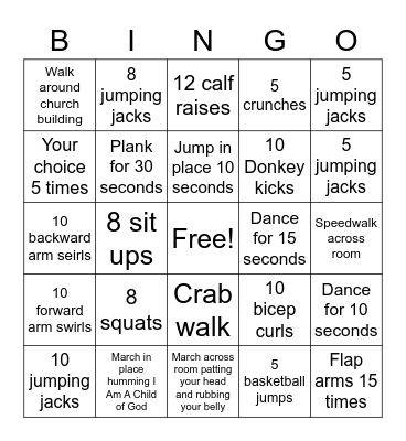 Exercise Bingo Card