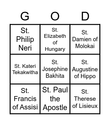 Saint BINGO Card