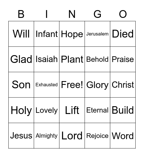 November 13, 2022 Worship Bingo  (Listen for words and mark them)  No prizes - just fun Bingo Card