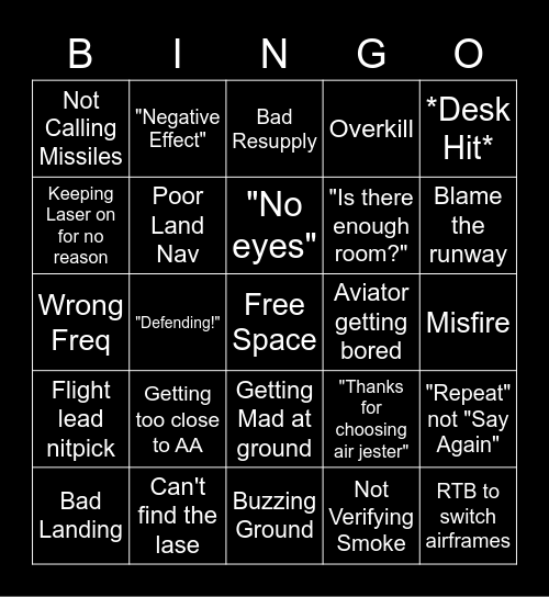 Angel Squadron Bingo Card Bingo Card