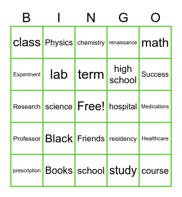 STEM: Health Sciences Bingo Card