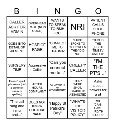 Operator Bingo Card