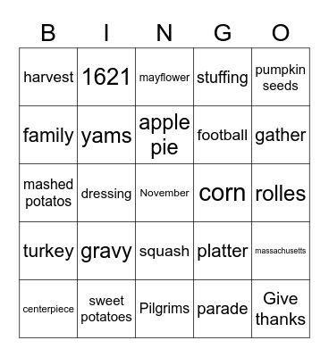 Thanksgiving Bingo Card
