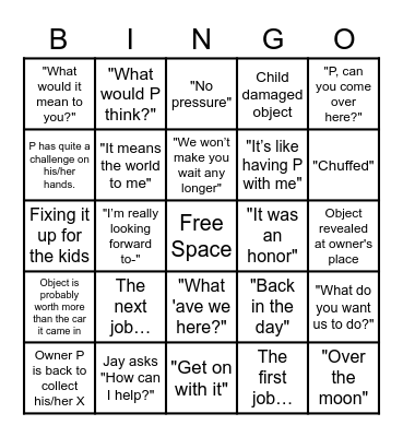 The Repair Shop Bingo Card
