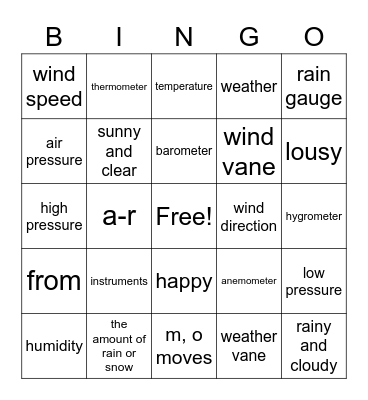 Weather Tools Bingo Card