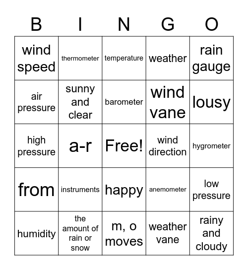 Weather Tools Bingo Card