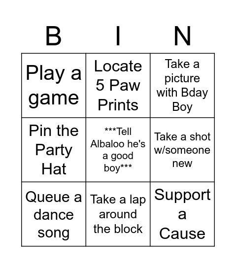 Booboolee Bingo Card