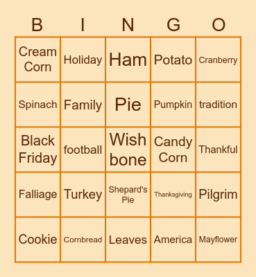 PAI K-6 Thanksgiving Luncheon Bingo Card