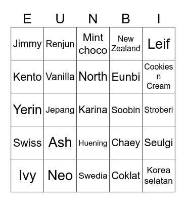 BINGO WITH P'JIM Bingo Card
