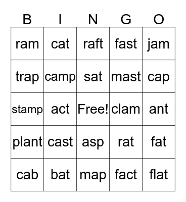 Vocabulary  Bingo Card