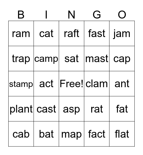 Vocabulary  Bingo Card