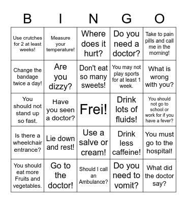 Ratgeben Gesundheit Bingo Card