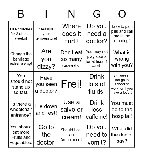 Ratgeben Gesundheit Bingo Card