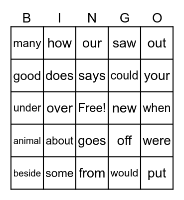 2G Power Words Bingo Card